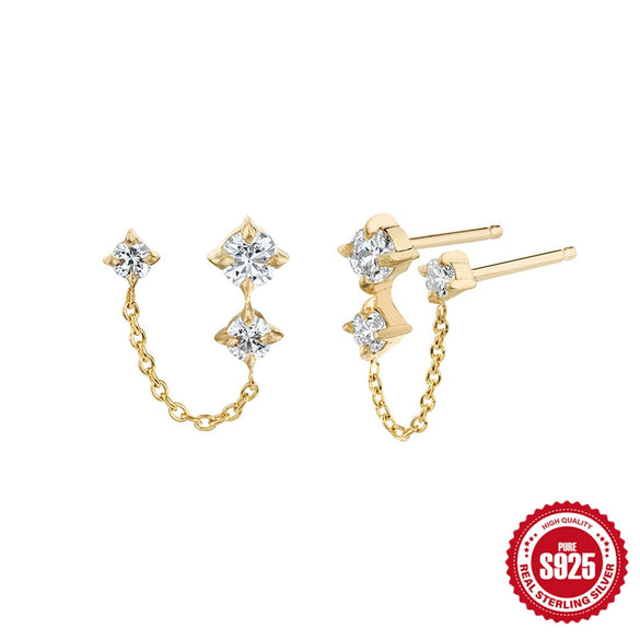 Wholesale S925 Sterling Silver Geometric Chain Tassel Diamond Earrings For Women