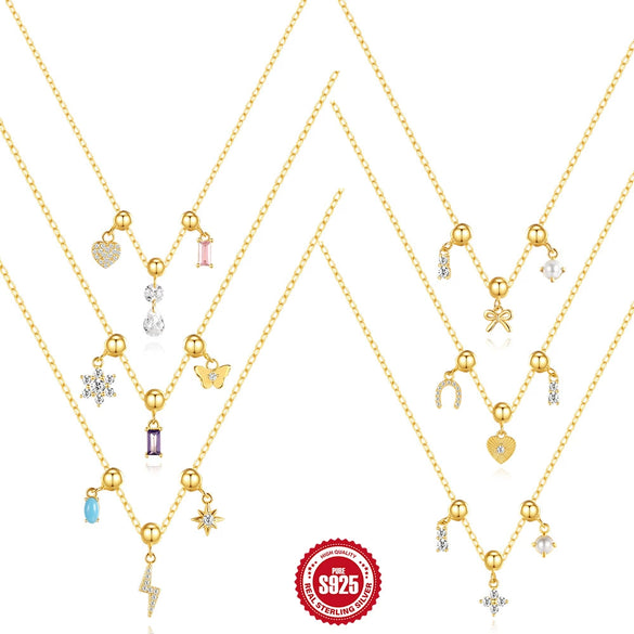 Wholesale S925 Sterling Silver Geometric Charm Necklace With Detachable Pendant And O Chain Electroplated