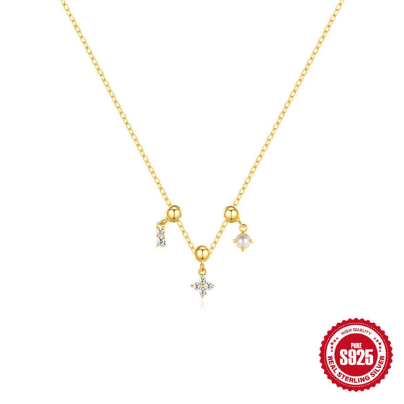 Wholesale S925 Sterling Silver Geometric Charm Necklace With Detachable Pendant And O Chain Electroplated