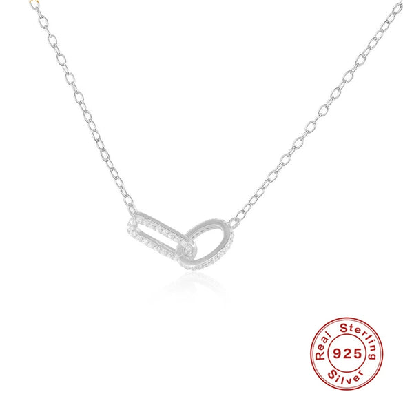 Wholesale S925 Sterling Silver Geometric Charm Ring Lockbone Chain Necklace With Electroplating