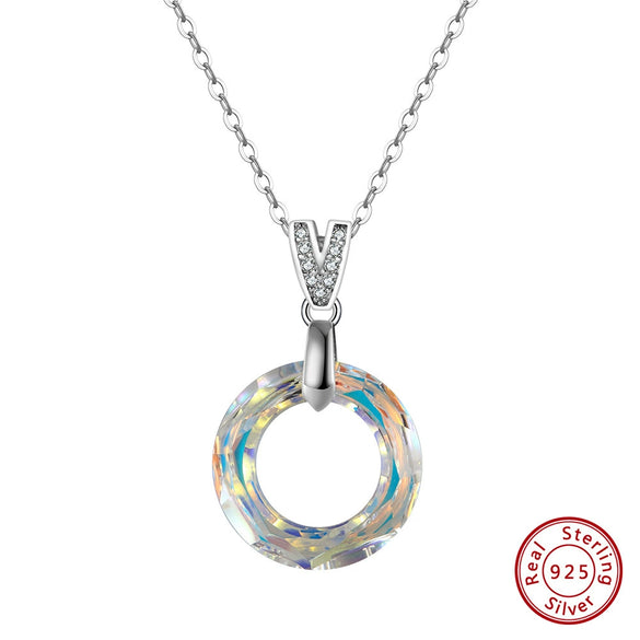 Wholesale S925 Sterling Silver Geometric Circle Austrian Crystal Pendant Necklace For Female With Animal Style