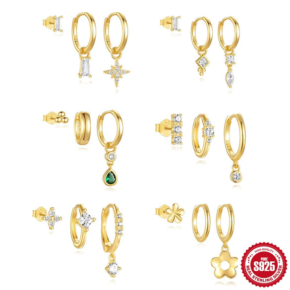 Wholesale S925 Sterling Silver Geometric Classic Aperture Earrings With Micro Set Road Drill Detachable Pendant For Women