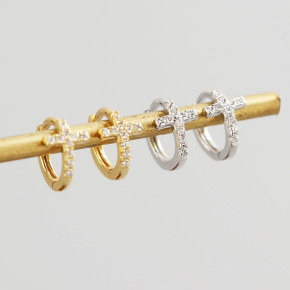 Wholesale S925 Sterling Silver Geometric Cross Earring With Zirconia Design Unisex And Trendy