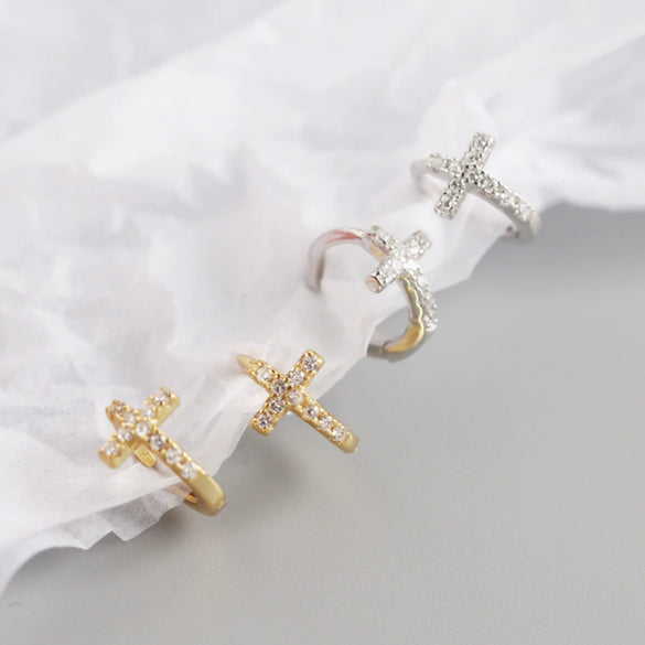 Wholesale S925 Sterling Silver Geometric Cross Earring With Zirconia Design Unisex And Trendy