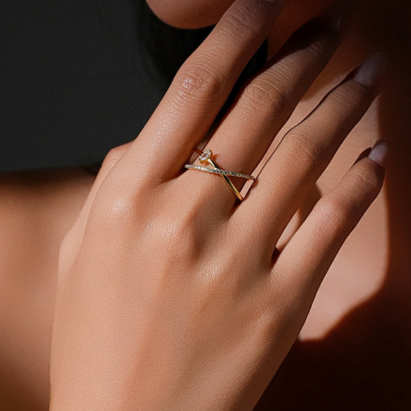 Wholesale S925 Sterling Silver Geometric Cross Ring For Women Twowear Stackable Highend Electroplated With Platinum Or 18K Gold