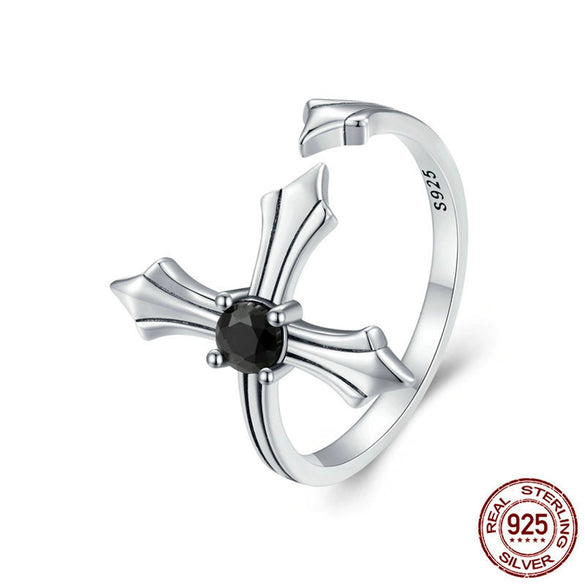 Wholesale S925 Sterling Silver Geometric Cross Ring With Flower Butterfly Design Electroplated Adjustable Opening For Women