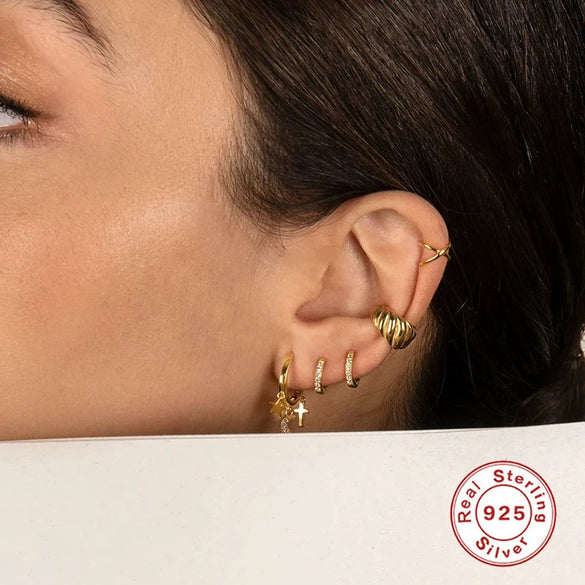 Wholesale S925 Sterling Silver Geometric Cross Star Moon Zirconia Earrings Unisex Fashion Style
