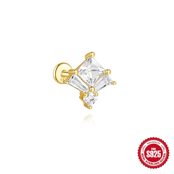 Wholesale S925 Sterling Silver Geometric Crown Horse Eye Aobao Diamond Flat Bottom Spiral Puncture Ear Nail With Environmentally Friendly Plating Ear Jewelry