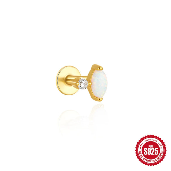 Wholesale S925 Sterling Silver Geometric Crown Horse Eye Aobao Diamond Flat Bottom Spiral Puncture Ear Nail With Environmentally Friendly Plating Ear Jewelry