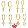 Wholesale S925 Sterling Silver Geometric Dagger Flower Zircon Electroplated Women's Earrings