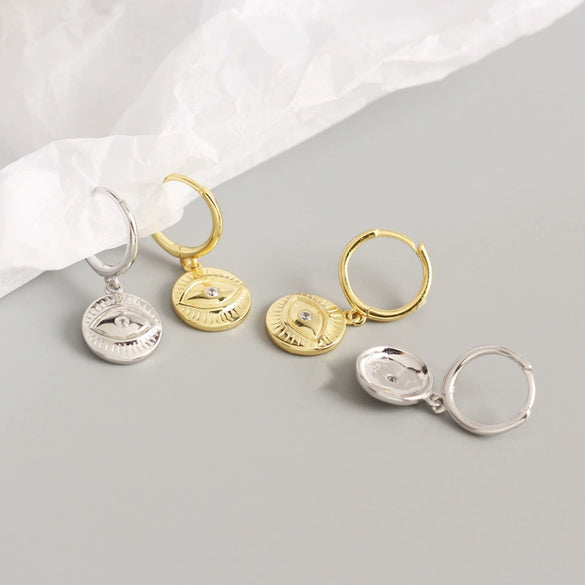 Wholesale S925 Sterling Silver Geometric Devil's Eye Totem Electroplated Earrings For Women