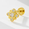 Wholesale S925 Sterling Silver Geometric Diamond Flat Head Threaded Piercing Ear Bone Nails Women's Earrings And Ear Jewelry