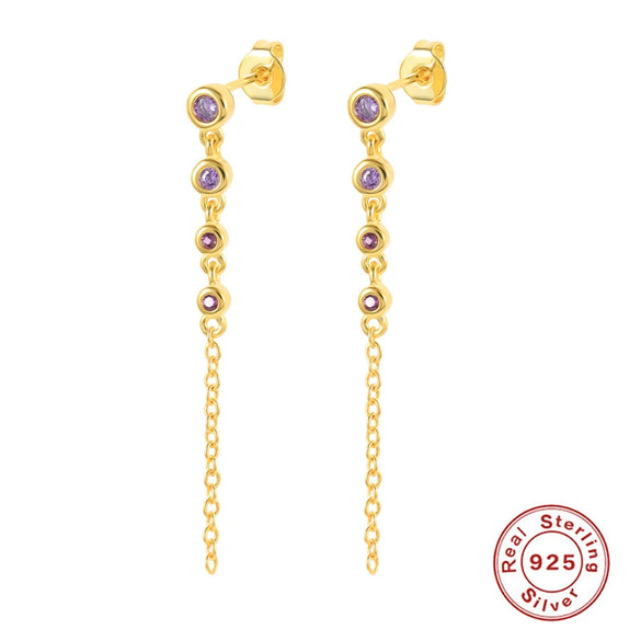 Wholesale S925 Sterling Silver Geometric Diamondembedded Chain Earrings For Women