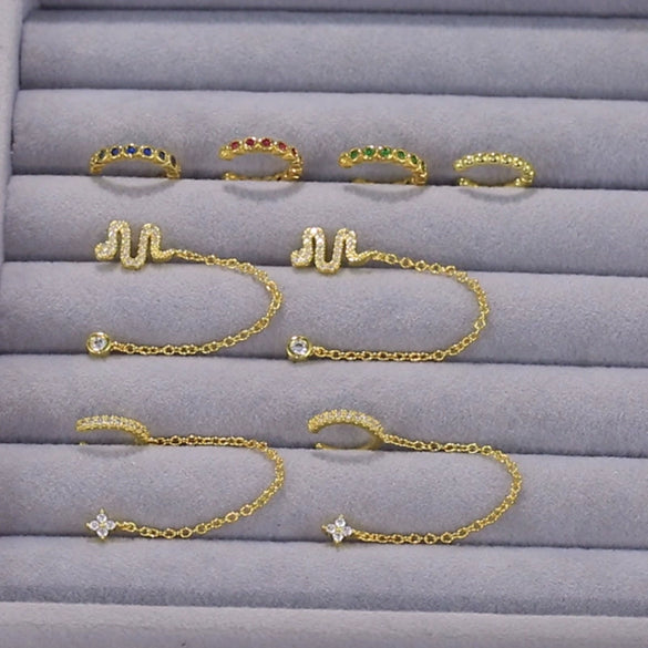 Wholesale S925 Sterling Silver Geometric Diamondembedded Chain Earrings For Women