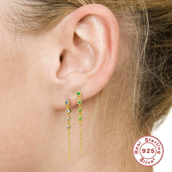 Wholesale S925 Sterling Silver Geometric Diamondembedded Chain Earrings For Women