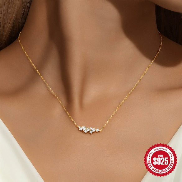 Wholesale S925 Sterling Silver Geometric Diamondencrusted Highgrade Zircon Clavicle Chain With O Chain And Electroplating Treatment