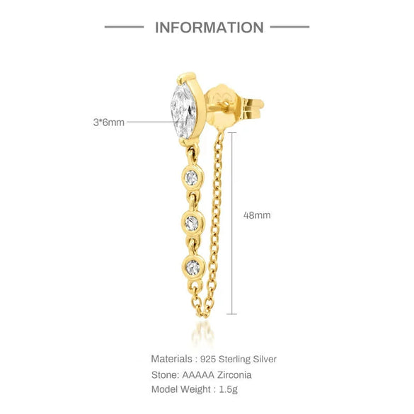 Wholesale S925 Sterling Silver Geometric Double Earrings With Chain Tassel For Cool Girls