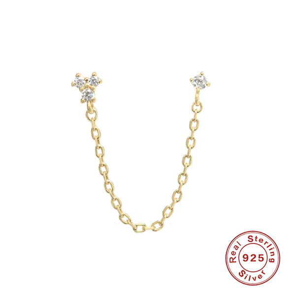 Wholesale S925 Sterling Silver Geometric Double Earrings With Pearl Chain Tassel And Slim Ear Wire For Women