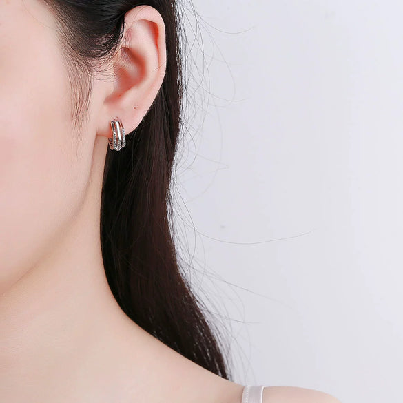 Wholesale S925 Sterling Silver Geometric Double Layer Ear Buckle Earrings With Diamond Inlay And Electroplating