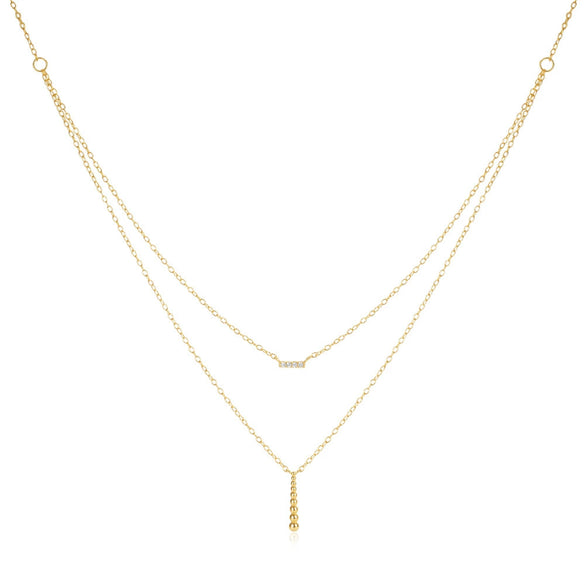 Wholesale S925 Sterling Silver Geometric Double Layer Long Necklace With Round Balls And Electroplating Treatment