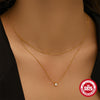 Wholesale S925 Sterling Silver Geometric Double Layer Single Diamond Pendant Women's Necklace With Electroplating