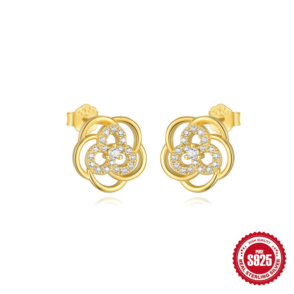 Wholesale S925 Sterling Silver Geometric Double Ring Buckle Diamond Earrings For Women With Electroplating