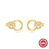 Wholesale S925 Sterling Silver Geometric Double Ring Buckle Diamond Earrings For Women With Electroplating