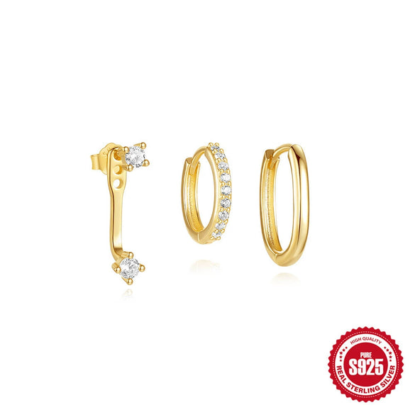 Wholesale S925 Sterling Silver Geometric Double Sided Wear Electroplated Earrings For Women