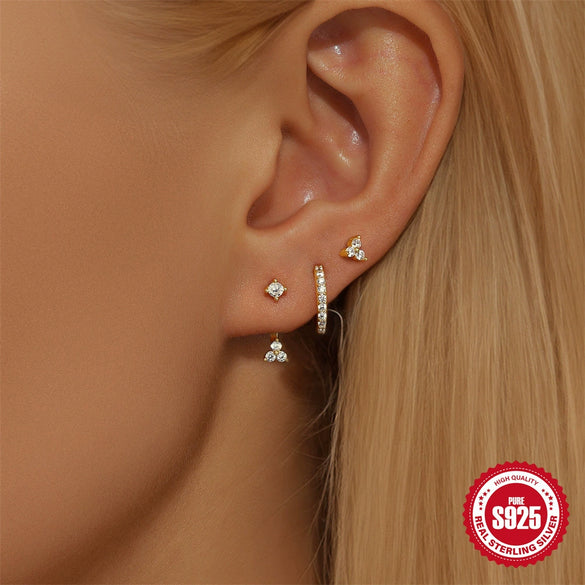 Wholesale S925 Sterling Silver Geometric Double Sided Wear Electroplated Earrings For Women