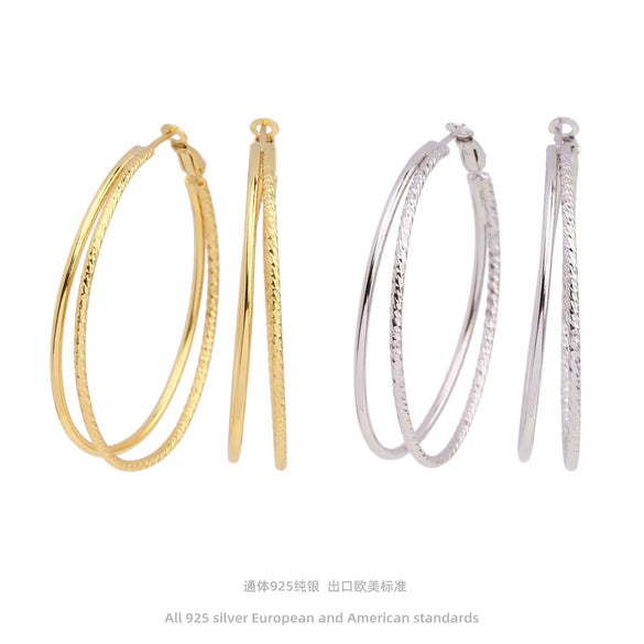 Wholesale S925 Sterling Silver Geometric Doublering Large Hoop Earrings For Women Electroplated Personality Fashion Ear Jewelry