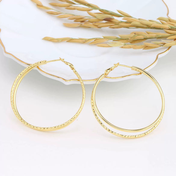 Wholesale S925 Sterling Silver Geometric Doublering Large Hoop Earrings For Women Electroplated Personality Fashion Ear Jewelry