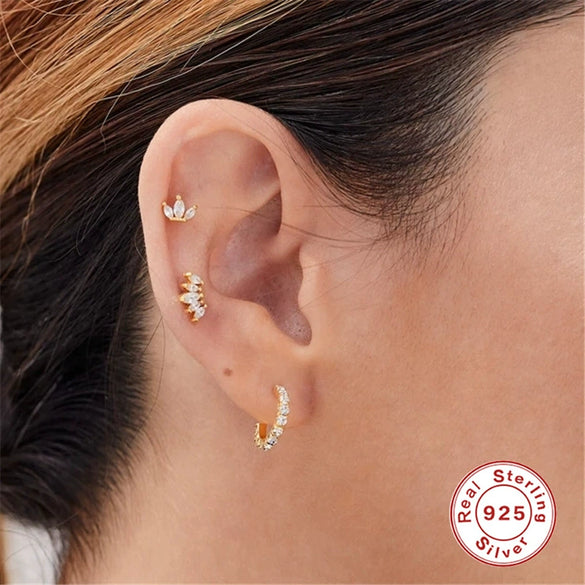 Wholesale S925 Sterling Silver Geometric Ear Bone Stud Earrings With Crown Lightning Love Arrow Design And Inlaid Zircon