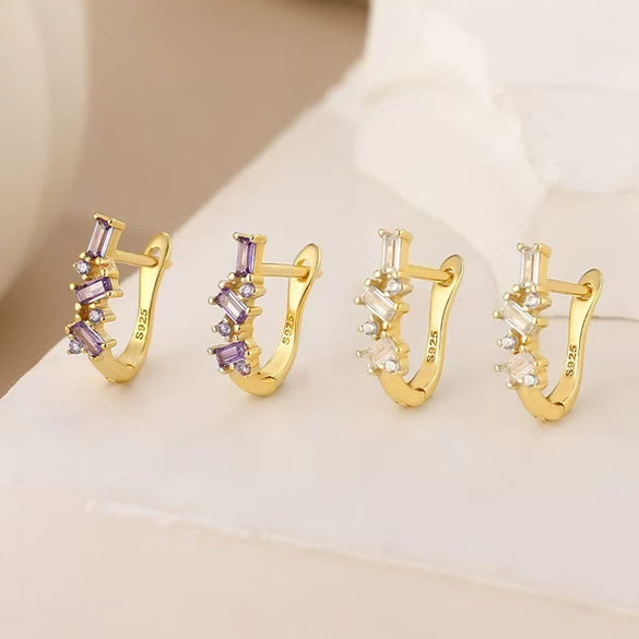 Wholesale S925 Sterling Silver Geometric Ear Ring Ear Buckle Fashion Simple Niche High End Diamond Earrings For Women