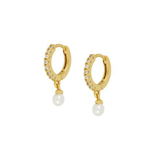Wholesale S925 Sterling Silver Geometric Ear Ring With Pearl Eardrop And Zirconia Treatment
