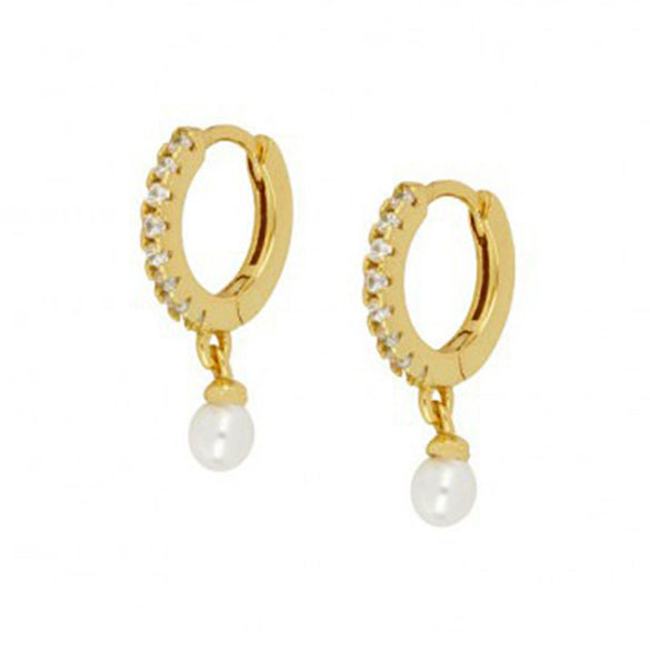 Wholesale S925 Sterling Silver Geometric Ear Ring With Pearl Eardrop And Zirconia Treatment