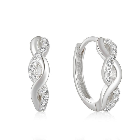 Wholesale S925 Sterling Silver Geometric Ear Ring With Rai Diamond And Micropaved Treatment For Women