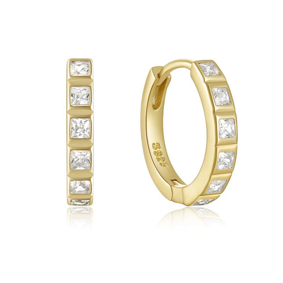 Wholesale S925 Sterling Silver Geometric Ear Ring With Rai Diamond And Micropaved Treatment For Women