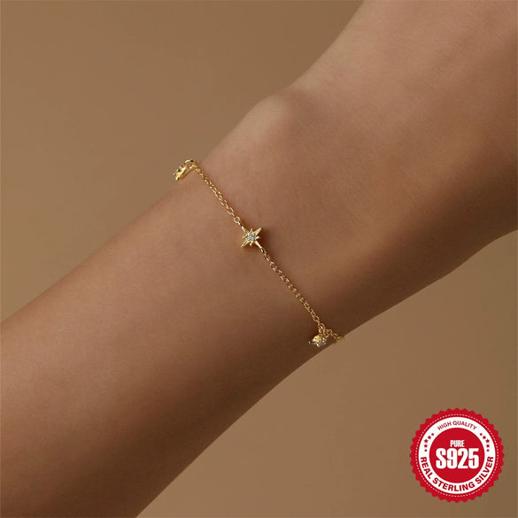 Wholesale S925 Sterling Silver Geometric Eightmang Star Diamondencrusted Electroplated Gold Plated Fashion Bracelet For Women