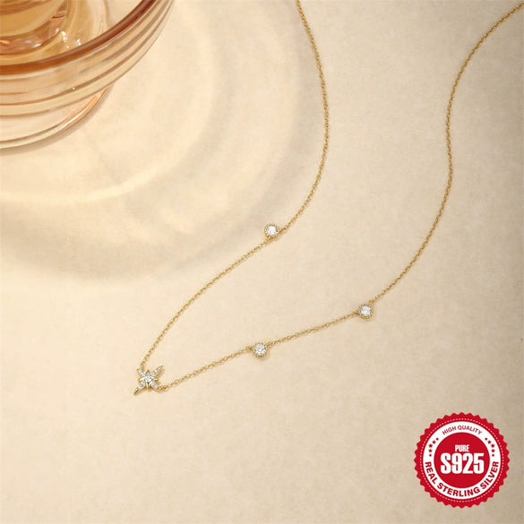 Wholesale S925 Sterling Silver Geometric Eightpointed Star Pendant Clavicle Chain With Electroplating For Women