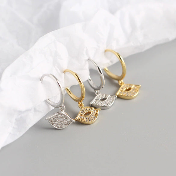 Wholesale S925 Sterling Silver Geometric Electroplated Lips Diamond Earrings For Women