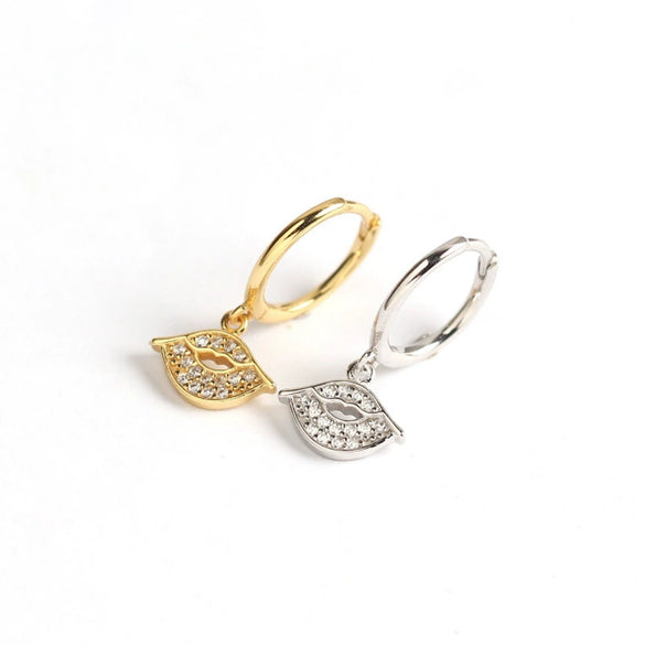Wholesale S925 Sterling Silver Geometric Electroplated Lips Diamond Earrings For Women