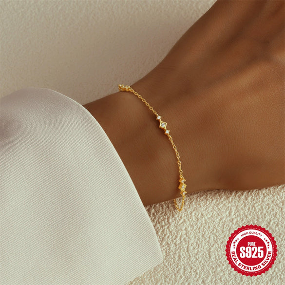 Wholesale S925 Sterling Silver Geometric Elegant All Match Women's Bracelet With Real Gold Plated Electroplating Treatment