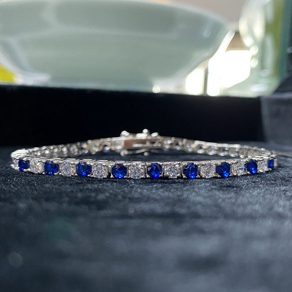 Wholesale S925 Sterling Silver Geometric Elegant Electroplated Colored Zircon Tennis Bracelet For Men And Women