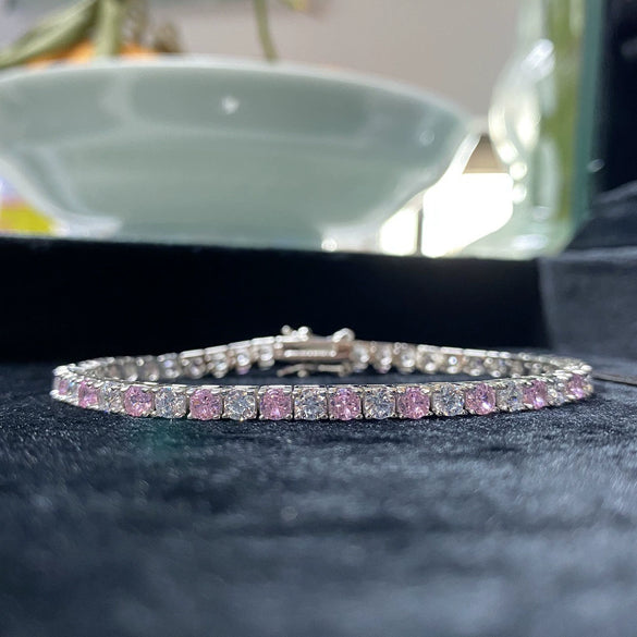 Wholesale S925 Sterling Silver Geometric Elegant Electroplated Colored Zircon Tennis Bracelet For Men And Women