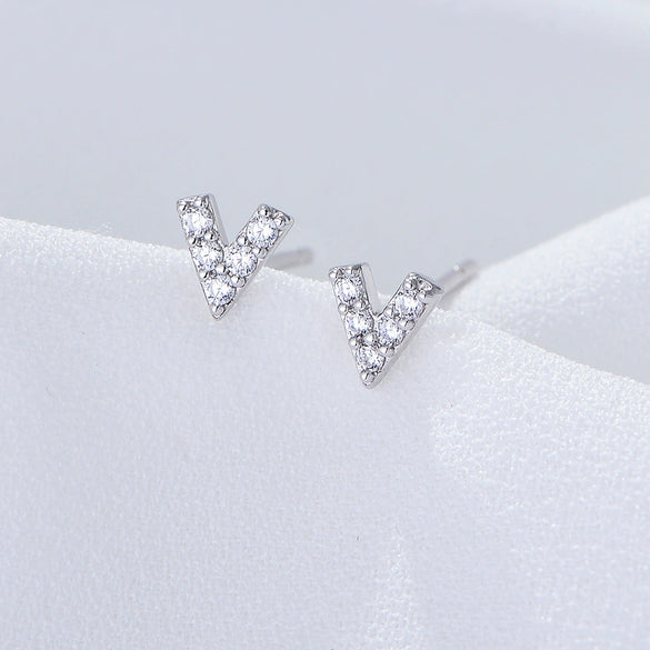 Wholesale S925 Sterling Silver Geometric English Letter Earrings For Women Set With Precious Stones