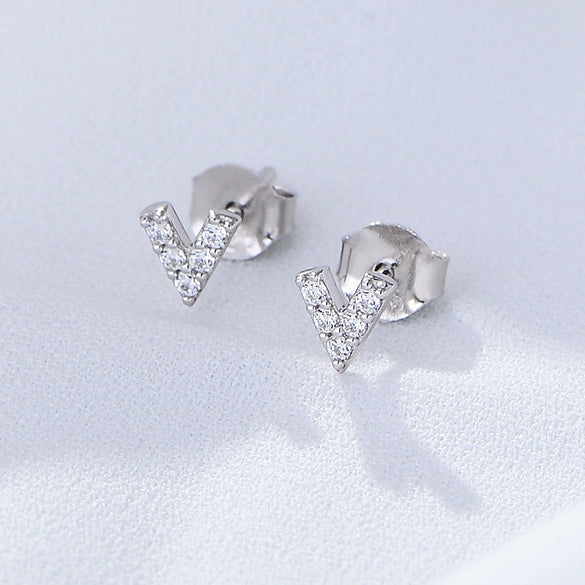 Wholesale S925 Sterling Silver Geometric English Letter Earrings For Women Set With Precious Stones
