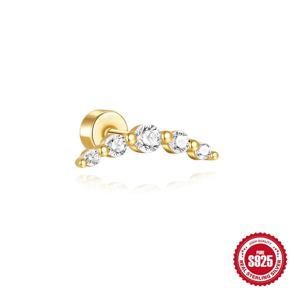 Wholesale S925 Sterling Silver Geometric Flat Bottom Cylindrical Body Ear Nails With Diamond Thread Puncture And Environmentally Friendly Plating For Unisex