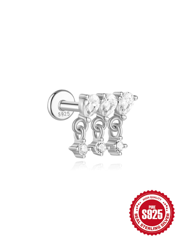 Wholesale S925 Sterling Silver Geometric Flat Bottom Spiral Puncture Ear Nail With Exquisite Zircon Diamond And Environmentally Friendly Electroplating Ear Jewelry For Unisex