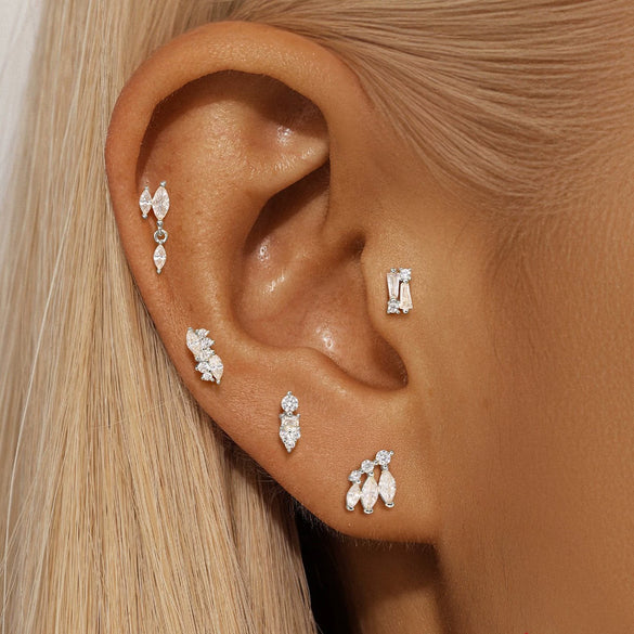 Wholesale S925 Sterling Silver Geometric Flat Bottom Spiral Puncture Ear Nail With Exquisite Zircon Diamond And Environmentally Friendly Electroplating Ear Jewelry For Unisex