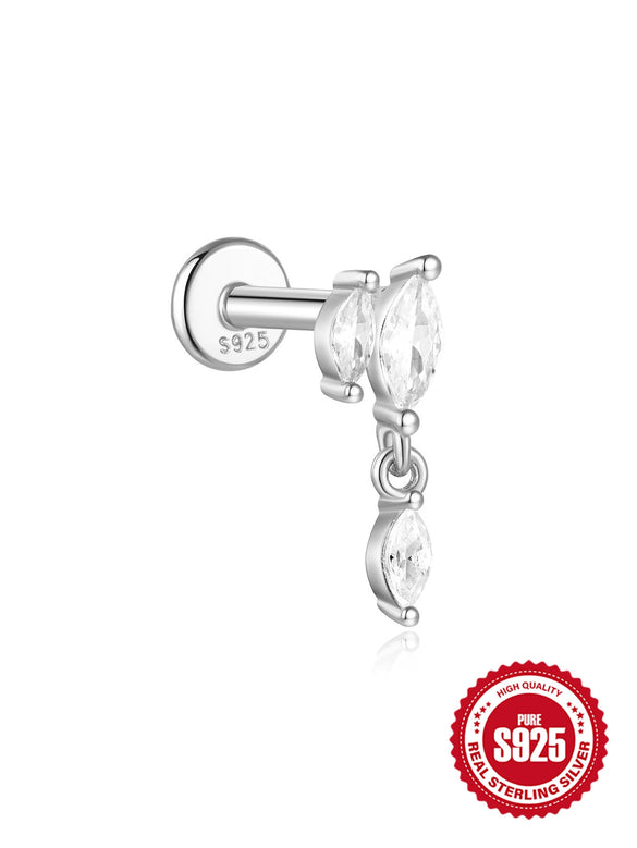 Wholesale S925 Sterling Silver Geometric Flat Bottom Spiral Puncture Ear Nail With Exquisite Zircon Diamond And Environmentally Friendly Electroplating Ear Jewelry For Unisex